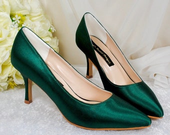 Emerald Green Heels, Satin Wedding Shoes, Custom Colour Bridal Shoe, Handmade Shoes for Bride