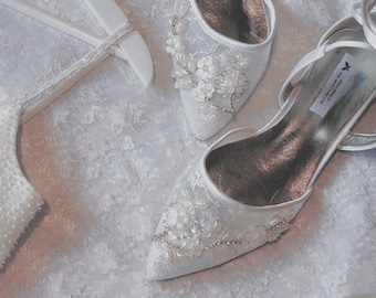 Handmade Lace Wedding Shoes: Bridal White Floral Beaded Flats