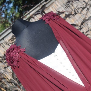 Wedding Cape - Chiffon Bridal Cloak with Lace - Red | Black | White | Ivory | Champagne