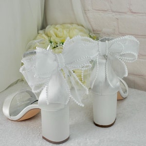 Bridal Wedding shoes with pearl bow and ankle strap, wedding shoes, wedding day, ivory shoes, bride to be, occasion shoes