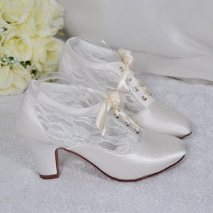 Winter Satin Wedding Shoes, White Ivory Bridal Block Heel Boots Bridesmaid Hen Do Engagement Party Vegan