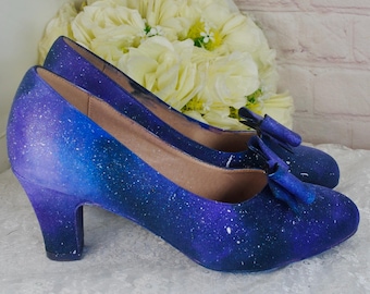 Galaxy Blockabsatz Brautschuhe: Handbemalte himmlische Sternabsätze