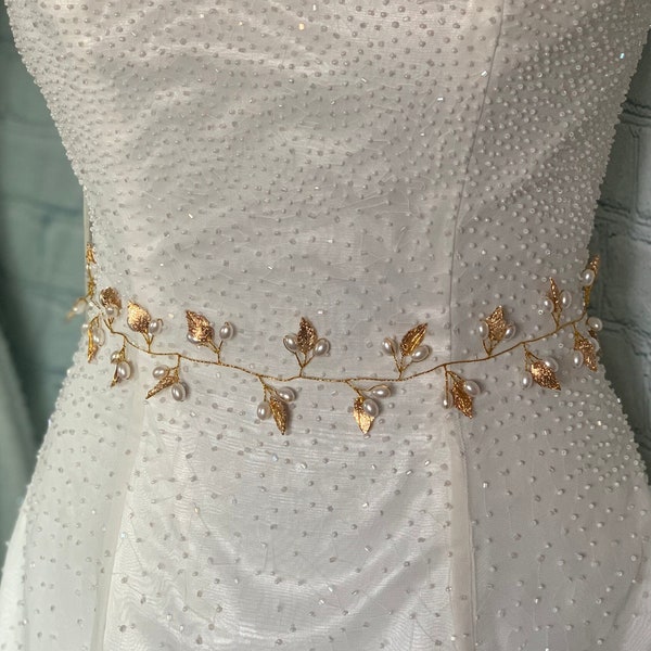Wedding Dress Belt, Elegant Leaf Vine - Gold, Silver, Rose Gold