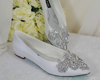 Handmade Satin Bridal Flats: Rhinestone Appliqué Wedding Shoes