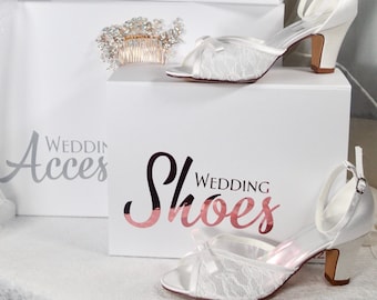 Caja de almacenamiento de zapatos de boda de lujo, caja de regalo, recuerdo de accesorios nupciales