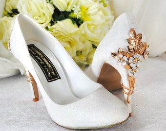 Ivory Shimmer Heels Cherry Blossom Bridal Shoes for Wedding Guest Mother of the Bride Groom