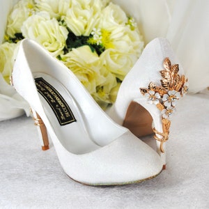 Ivory Shimmer Heels Cherry Blossom Bridal Shoes for Wedding Guest Mother of the Bride Groom