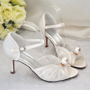 Ivory Satin Bridal Heels: Handmade Lace Wedding Shoes