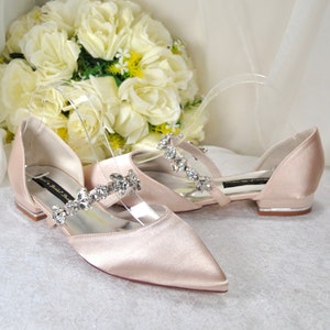 Beautiful Flat Wedding Shoes, Satin Bridal Shoes, Crystal Strap Mules, Custom Colour Shoe, Womens Wedding Shoes, Bridesmaid Flats