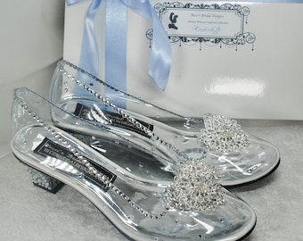 Zapatos de boda de cristal de Cenicienta: zapatillas de cristal con tacón de bloque transparente