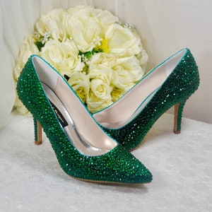 Emerald Green Crystal Bridal Shoe, Swarovski Element Style Heels, Wedding Shoes for Bride, Rhinestone Bling Party Hen Do Engagement Gift