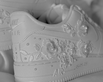 Personalised Embroidered Genuine Nike Air Force 1 AF1 Trainers for Bride, Customised Bridal Sneakers, Alternative Wedding Shoes