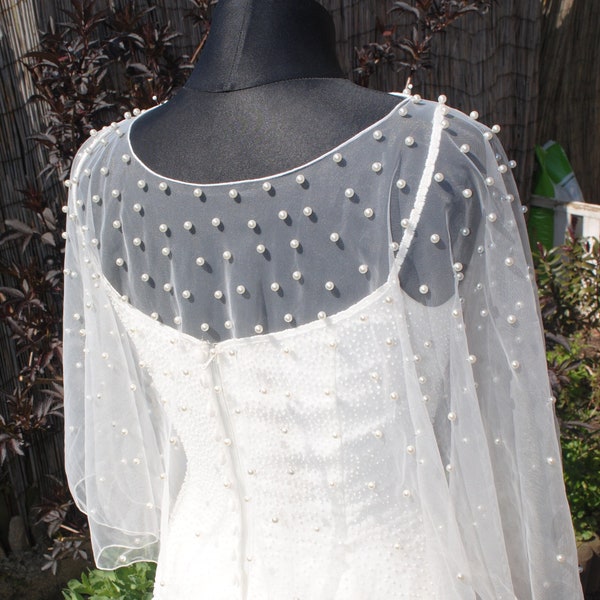 Pearl Embellished Bridal Cape, Wedding Dress Cover Up