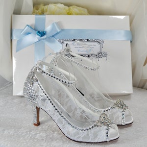 Cinderella BRIDAL SHOES, Princess Inspired Wedding Shoes, Lace Peep Toe Heels