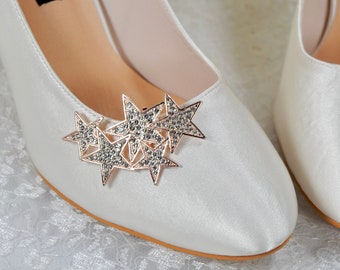 Silberne oder roségoldene Schuhclips – himmlische Kristall-Brautbrosche für Schuhe, Absätze, Pumps, handgefertigtes Hochzeitsaccessoire. Personalisieren Sie Ihren Stil