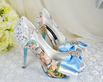 Alice in Wonderland Heels: Custom Designer Crystal Pearl Bridal Shoes
