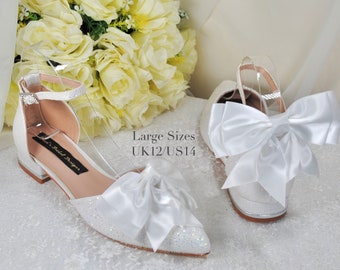 White Glitter Wedding Flats: Handmade Bridal Shoes with Removable Bow
