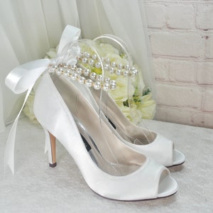 Ivory satin peep toe shoes online
