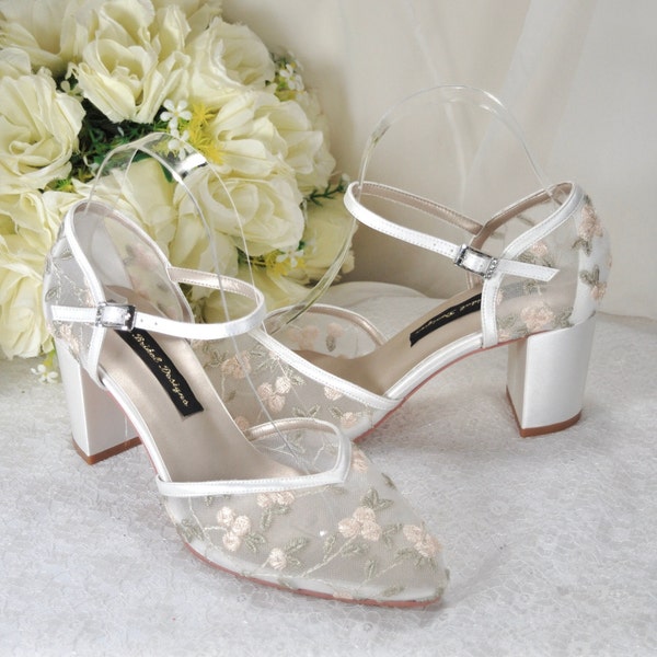 Wedding Sandals for Bride - Ivory Wedding Shoes - Bridal Shoes Block Heel - Ankle Strap - Bride Shoes
