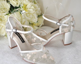 Wedding Sandals for Bride - Ivory Wedding Shoes - Bridal Shoes Block Heel - Ankle Strap - Bride Shoes