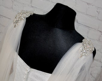 IN STOCK - Champagne Wedding Cape - Bridal Drape Cape Veil, Cape with Crystal Appliqués