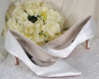 Bridal White Satin Kitten Heels: Low Heel Custom Colour
