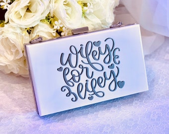 Wifey for Lifey Clutch Bag, White and Silver Wedding Bag for Bride, Personalised Bridal Clutch Bag Hen Do Engagement Party Shower Gift