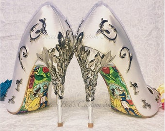 Add on - Becci Boo's Custom Shoes Beauty and the Beast Soles. Disney Stained Glass Happy Ending for your Shoes - DOES NOT INCLUDE the shoes.