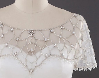 IN VOORRAAD - Kristal verfraaide bruidskaap, trouwjurk cover-up, bolero schouderophalend sluier alternatief voor bruid
