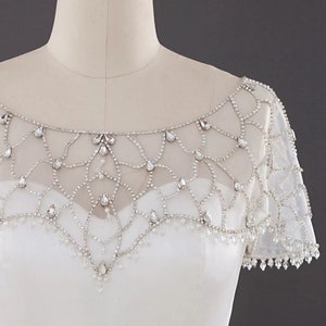 IN STOCK - Crystal Embellished Bridal Cape, Wedding Dress Cover Up, Bolero Shrug Veil Alternative for Bride