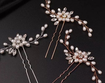 Simple Pearl Bridal Hair Pin - Gold, Silver, Rose Gold