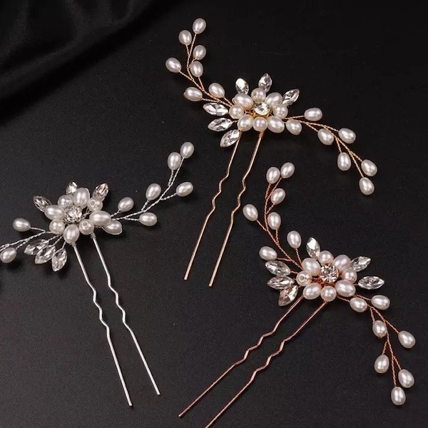 Simple Pearl Bridal Hair Pin - Gold, Silver, Rose Gold