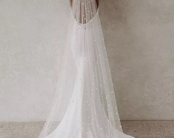 EN STOCK - Voile de perles de mariage, Peigne voile de tulle de mariée doux, Voile de longueur au sol, Voile du bout des doigts de mariée chapelle, Voile cathédrale, Voile blanc ivoire