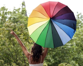 RAINBOW Wedding Umbrella, Vintage Umbrella, Wedding Brolly Personalised, Rainy Wedding , Bridal Brolly, Bridal Umbrella