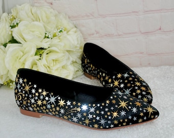 Celestial Flat Bridal Shoes: Handmade Satin Ballet Flats