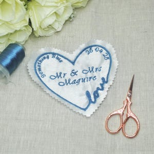 Sew On Wedding Dress Patch Something blue Custom Patch Personalised Wedding Label Bride Something Blue Wedding Heart