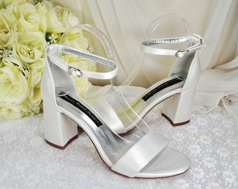 Blue, Ivory or White Wedding Sandals Block Heels Bridal Shoes for Bride, Bridesmaids Shoe