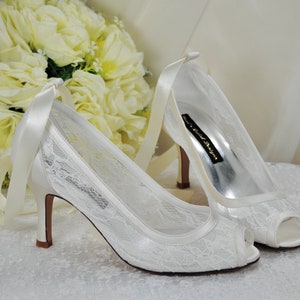 Handmade Lace Bridal Heels: Ivory Wedding Shoes with Ankle Tie
