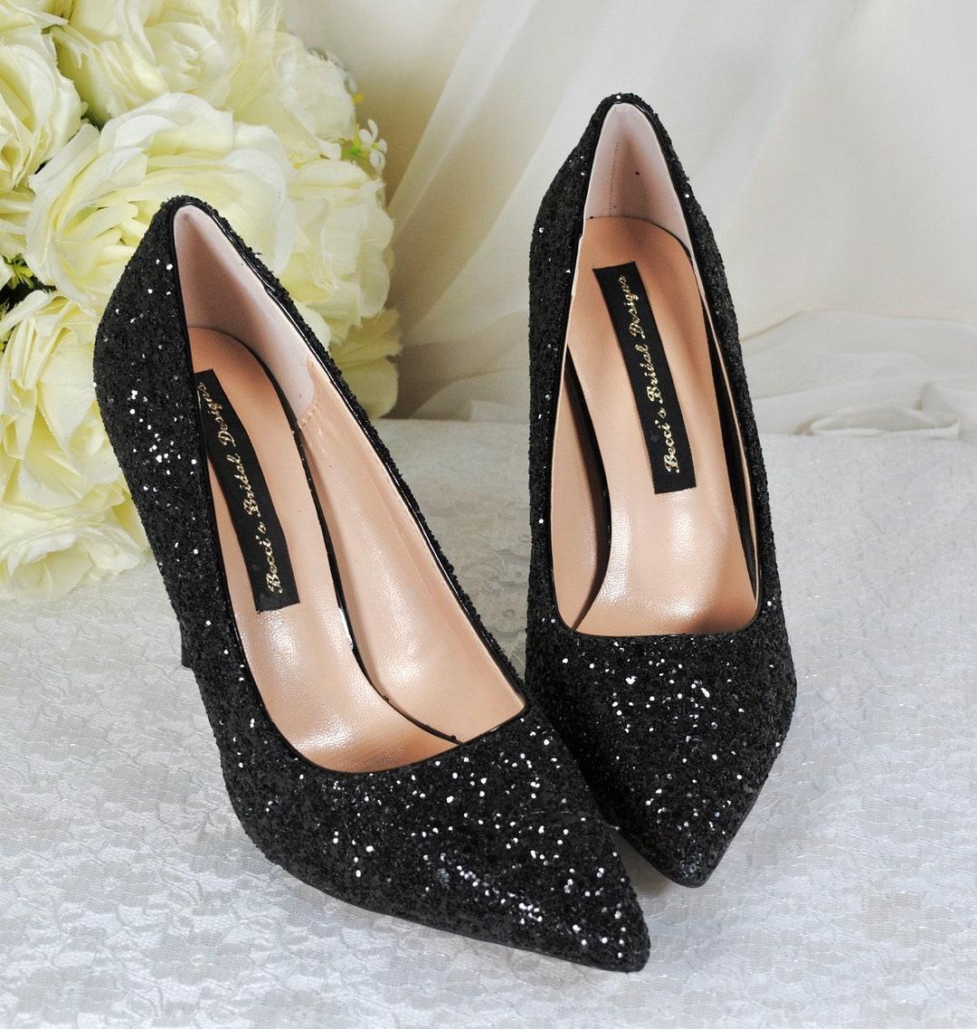 Black Rock Glitter Shoes Sparkling Wedding Shoe Bridal Bridesmaid Evening Halloween Special Occassion Hen Do Party Heels Etsy Canada