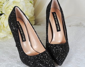 靴 original ribbon glitter pumps (black) Original ribbon glitter pumps