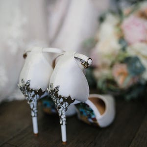 Filigree Vine Bridal Heels: Handmade White Satin Wedding Shoes - Etsy