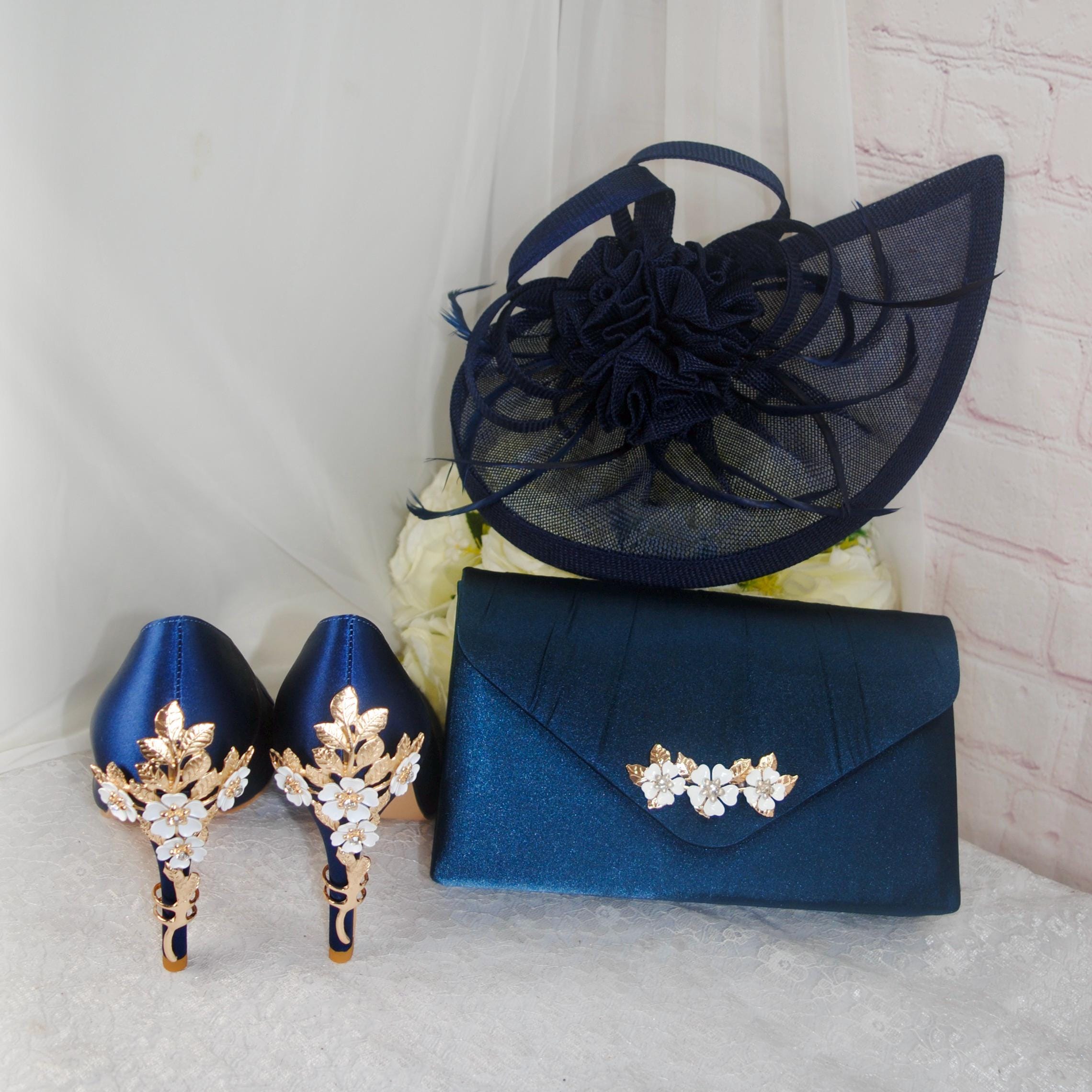 Elegant Blue Glitter Clutch and Fascinator Set / NWT Blue Dress Royal Blue Clutch Bag And Shoes Royal Blue Satin  main image 2