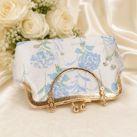 Floral Bridal Clutch: Luxury Blue Hydrangea Embroidered Bag