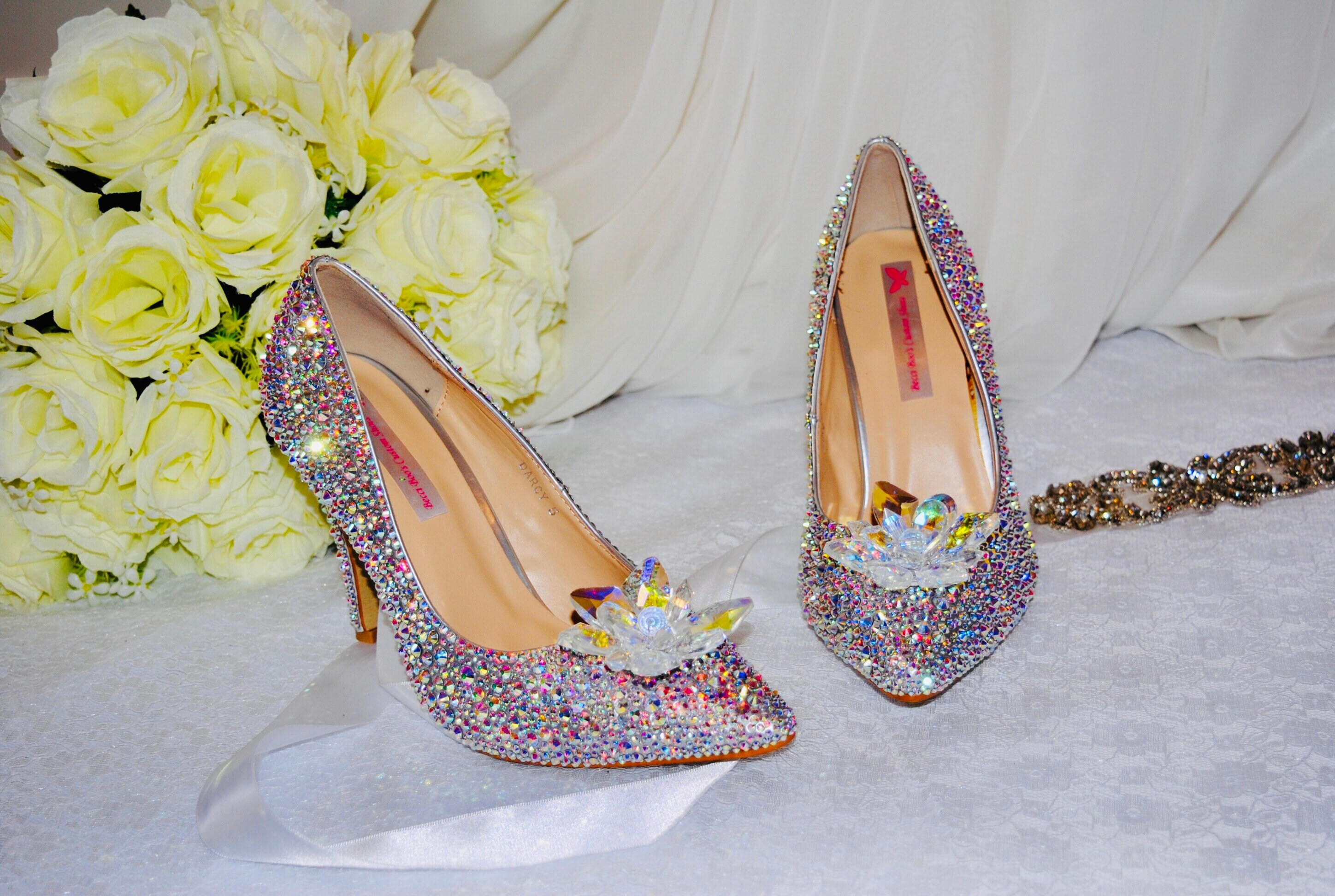 Cinderella Crystals Low Heel Bride Shoes