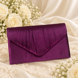 Dark Plum Satin Clutch Bag: Handmade Bridal Evening Purse