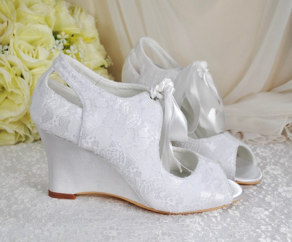 White Lace wedding Shoes Wedge Heel Shoes Womens Shoes Bridal Shoes Shoes for Bride Custom Bridesmaid Shoes Ivory Lace Shoes Etsy UK