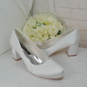 Handmade Ivory Satin Bridal Shoes: Low Block Heel Wedding Pumps