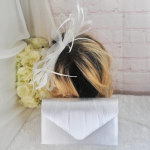 White Satin Fascinator and Clutch Bag Set: Handmade Wedding Outfit