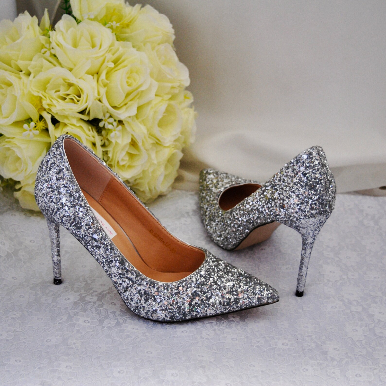 Silver Glitter High Heels Premium Handmade Comfortable Shoes. Etsy