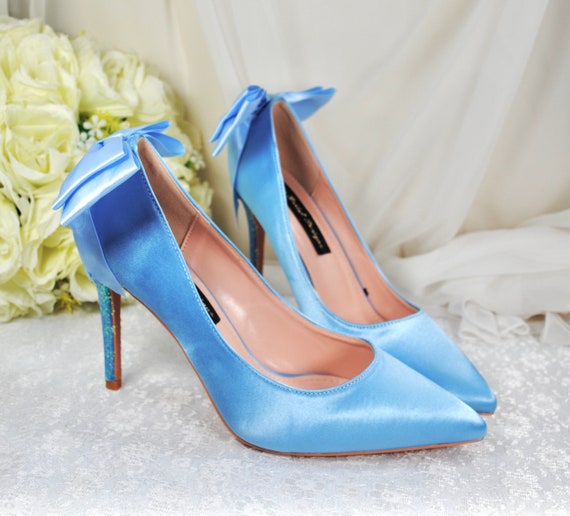 Blue Embellished with Blossom heels | Blue wedding Shoes
